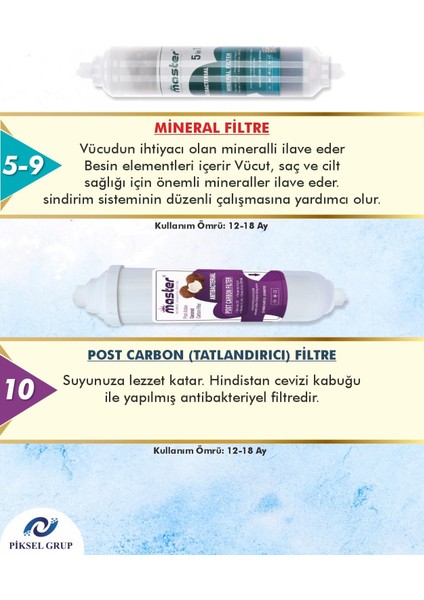 Master 10 Aşamalı Vontron Membranlı Su Arıtma Cihazı Filtre Seti modelleri