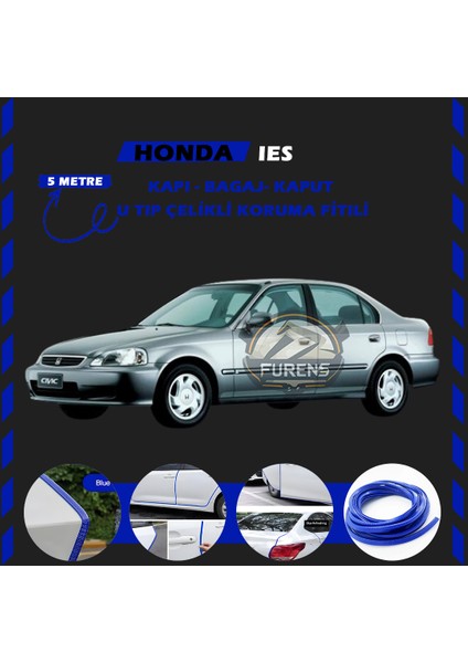 Fruens Honda Ies Parlak Oto Araç Kapı Koruma Fitili 5metre Parlak Mavi Renk