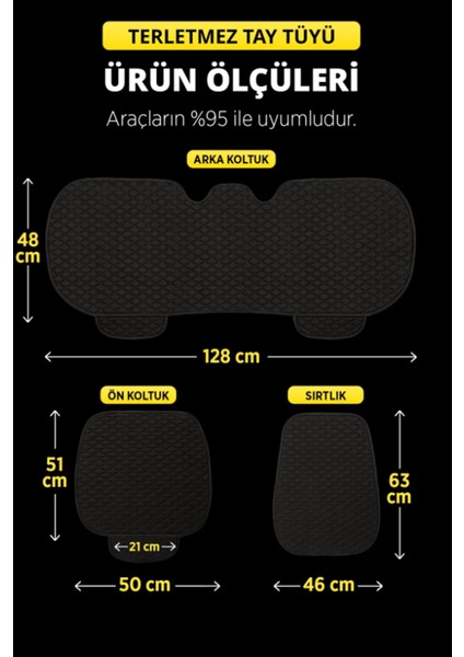 Tay Tüyü Cepli & Terletmez Kumaş Sırtlı Oto Koltuk Minder Seti - Koltuk Koruma Kılıfı (3'lü Set)