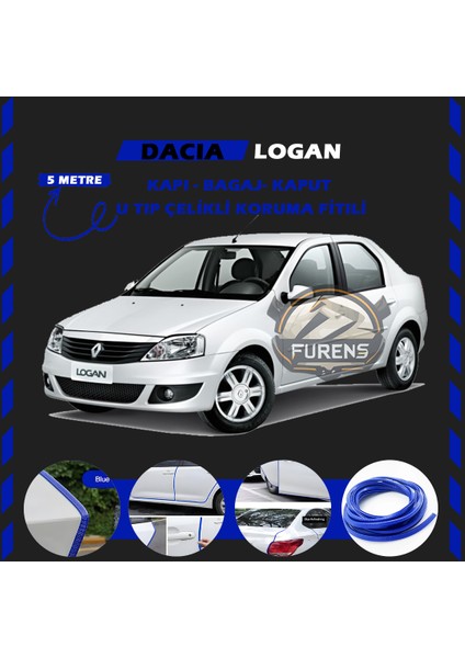 Fruens Dacia Logan Oto Araç Kapı Koruma Fitili 5metre Parlak Mavi Renk