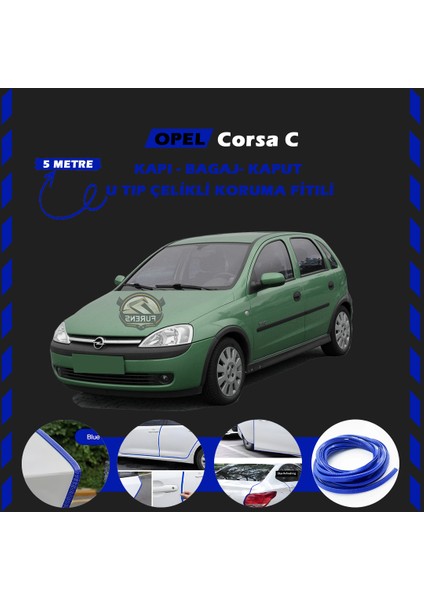 Fruens Opel Corsa C Oto Araç Kapı Koruma Fitili 5metre Parlak Mavi Renk