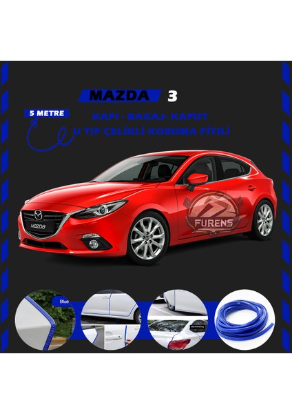 Fruens Mazda 3 Oto Araç Kapı Koruma Fitili 5metre Parlak Mavi Renk