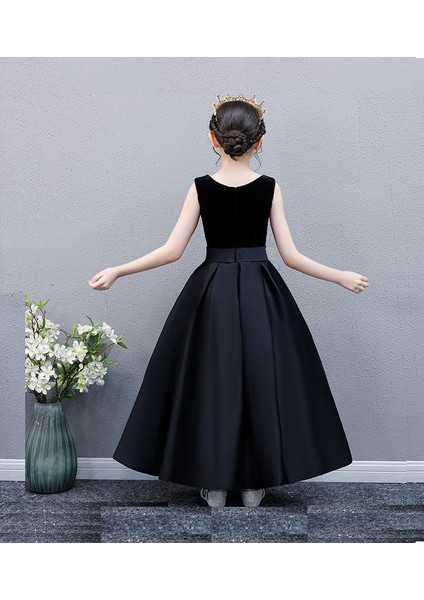 Kız Çocuk V Yaka Siyah Üst Kadife Alt Saten Doğum Günü Noel Mezuniyet Elbise fiyatları