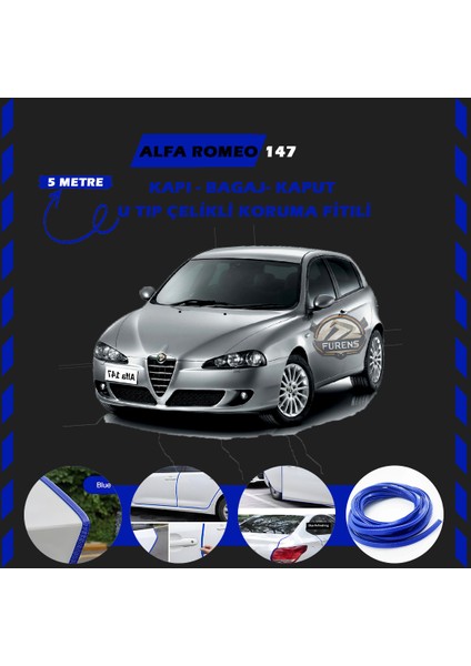 Fruens Alfa Romeo 147 Oto Araç Kapı Koruma Fitili 5metre Parlak Mavi Renk