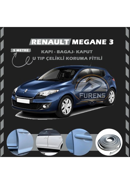 Fruens Renault Megane 3 Oto Araç Kapı Koruma Fitili 5metre Parlak Gri Renk