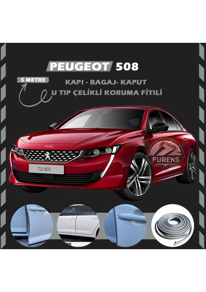 Fruens Peugeot 508 Oto Araç Kapı Koruma Fitili 5metre Parlak Gri Renk