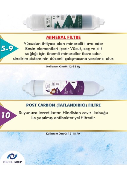 10 Aşamalı Multimineralli Su Arıtma Cihazı Filtre Seti modelleri