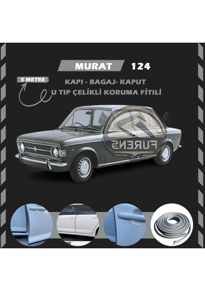 Fruens Murat 124 Oto Araç Kapı Koruma Fitili 5metre Parlak Gri Renk