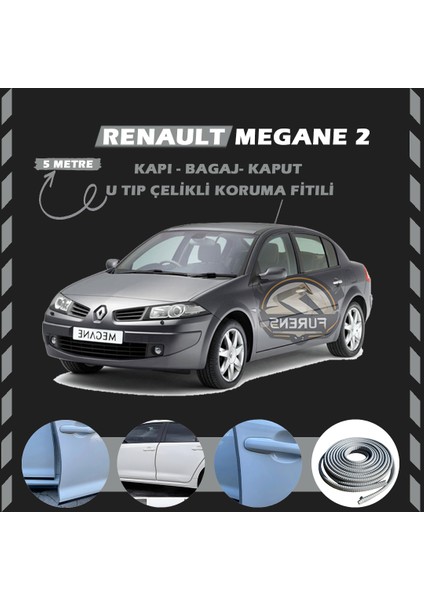 Fruens Renault Megane 2 Oto Araç Kapı Koruma Fitili 5metre Parlak Gri Renk