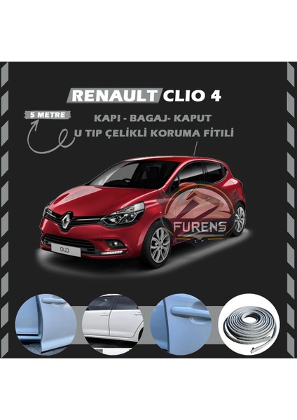 Fruens Renault Clio 4 Oto Araç Kapı Koruma Fitili 5metre Parlak Gri Renk