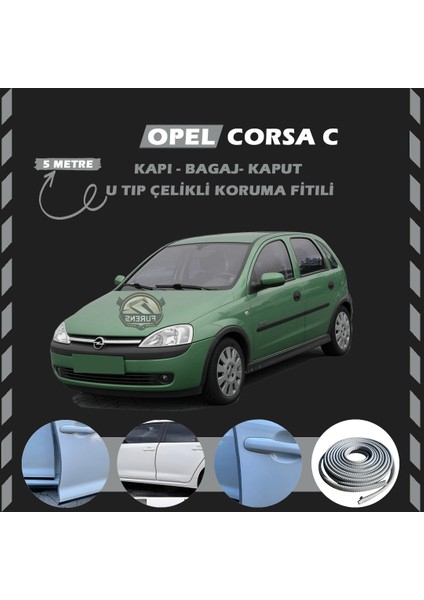Fruens Opel Corsa C Oto Araç Kapı Koruma Fitili 5metre Parlak Gri Renk