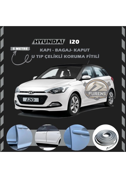 Fruens Hyundai I20 Oto Araç Kapı Koruma Fitili 5metre Parlak Gri Renk