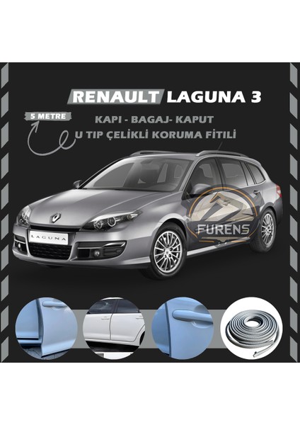 Fruens Renault Laguna 3 Oto Araç Kapı Koruma Fitili 5metre Parlak Gri Renk