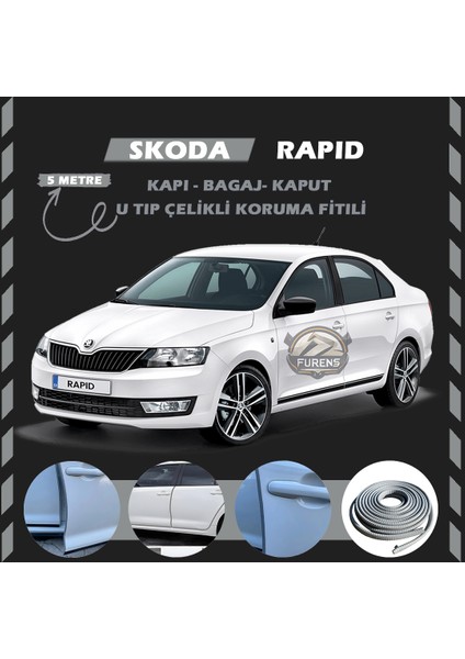 Fruens Skoda Rapid Oto Araç Kapı Koruma Fitili 5metre Parlak Gri Renk