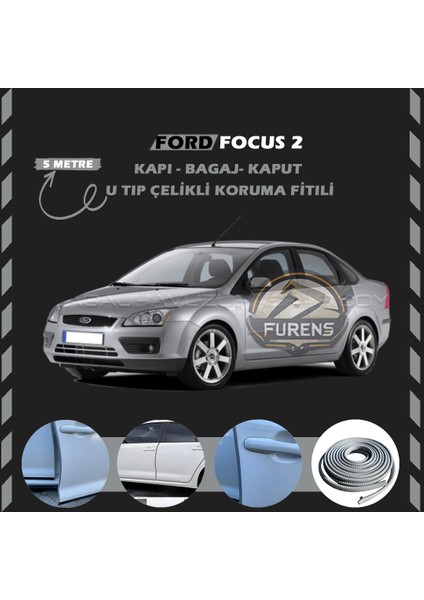 Fruens Ford Focus 2 Oto Araç Kapı Koruma Fitili 5metre Parlak Gri Renk