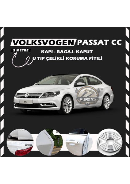 Fruens Volksvogen Passat cc Oto Araç Kapı Koruma Fitili 5metre Parlak Beyaz Renk
