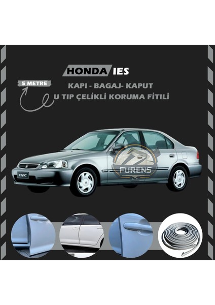 Fruens Honda Ies Parlak Oto Araç Kapı Koruma Fitili 5metre Parlak Gri Renk