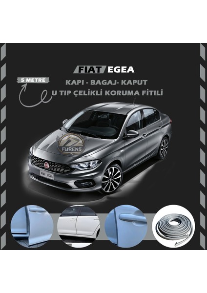 Fruens Fiat Egea Oto Araç Kapı Koruma Fitili 5metre Parlak Gri Renk