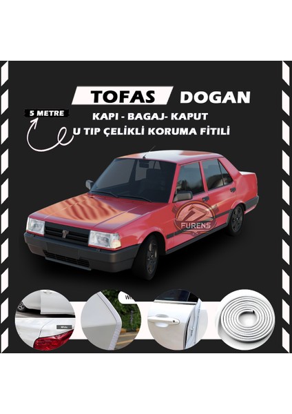 Fruens Tofaş Doğan Oto Araç Kapı Koruma Fitili 5metre Parlak Beyaz Renk