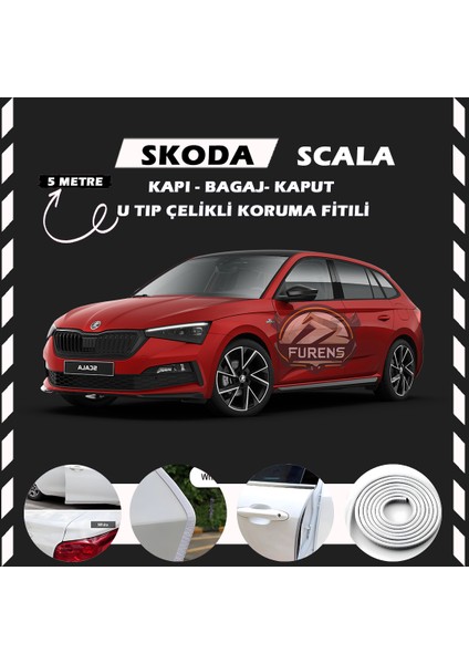 Fruens Skoda Scala Oto Araç Kapı Koruma Fitili 5metre Parlak Beyaz Renk