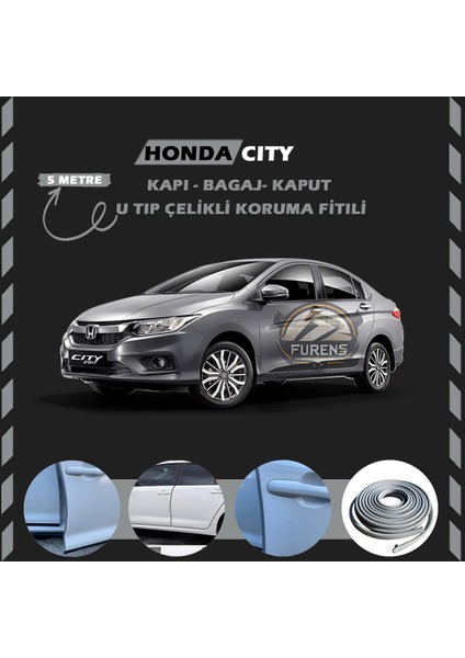 Fruens Honda City Oto Araç Kapı Koruma Fitili 5metre Parlak Gri Renk