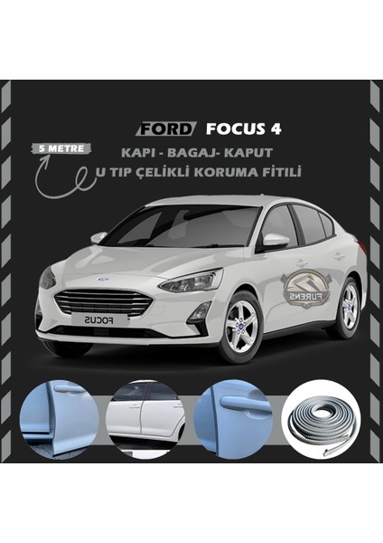 Fruens Ford Focus 4 Oto Araç Kapı Koruma Fitili 5metre Parlak Gri Renk