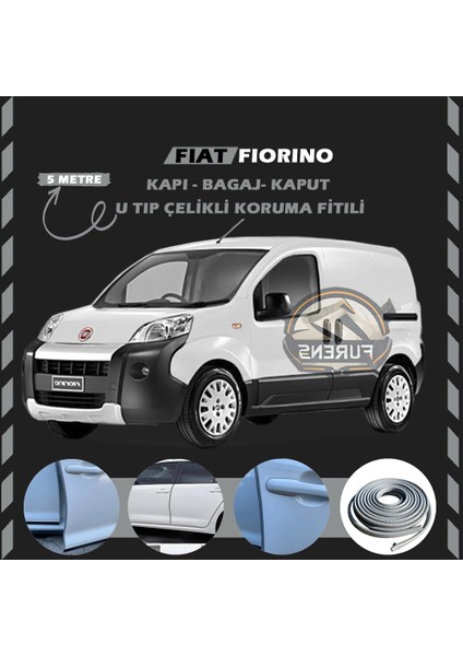 Fruens Fiat Fiorino Oto Araç Kapı Koruma Fitili 5metre Parlak Gri Renk