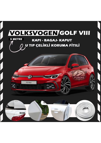 Fruens Volksvogen Golf 8 Oto Araç Kapı Koruma Fitili 5metre Parlak Beyaz Renk