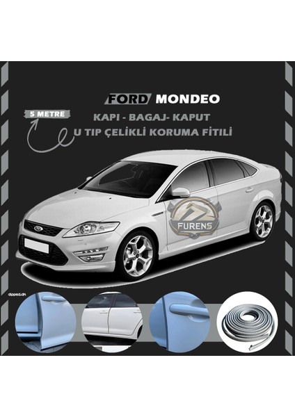 Fruens Ford Mondeo Oto Araç Kapı Koruma Fitili 5metre Parlak Gri Renk