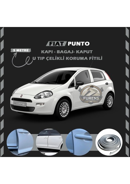 Fruens Fiat Punto Oto Araç Kapı Koruma Fitili 5metre Parlak Gri Renk