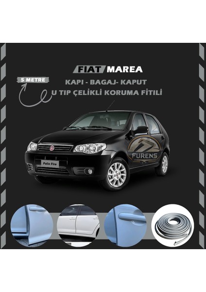 Fruens Fiat Palio Oto Araç Kapı Koruma Fitili 5metre Parlak Gri Renk