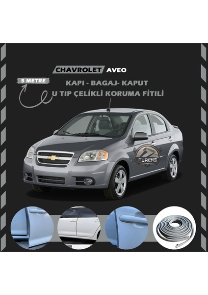 Fruens Chevrolet Aveo Oto Araç Kapı Koruma Fitili 5metre Parlak Gri Renk