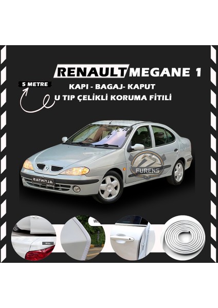 Fruens Renault Megane 1 Oto Araç Kapı Koruma Fitili 5metre Parlak Beyaz Renk