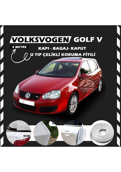 Fruens Volksvogen Golf 5 Oto Araç Kapı Koruma Fitili 5metre Parlak Beyaz Renk