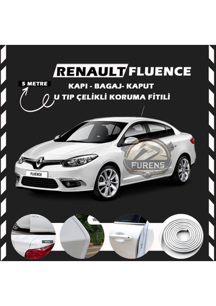 Fruens Renault Fluence Oto Araç Kapı Koruma Fitili 5metre Parlak Beyaz Renk