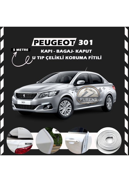 Fruens Peugeot 301 Oto Araç Kapı Koruma Fitili 5metre Parlak Beyaz Renk