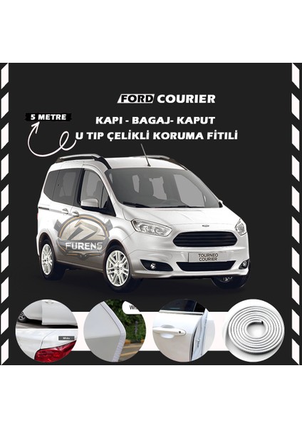 Fruens Ford Courier Oto Araç Kapı Koruma Fitili 5metre Parlak Beyaz Renk