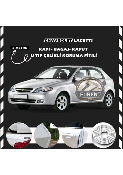 Fruens Chavrolet Lacetti Oto Araç Kapı Koruma Fitili 5metre Parlak Beyaz Renk