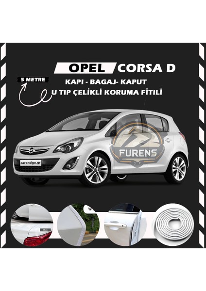 Fruens Opel Corsa D Oto Araç Kapı Koruma Fitili 5metre Parlak Beyaz Renk