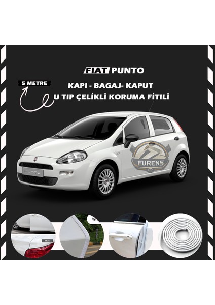 Fruens Fiat Punto Oto Araç Kapı Koruma Fitili 5metre Parlak Beyaz Renk