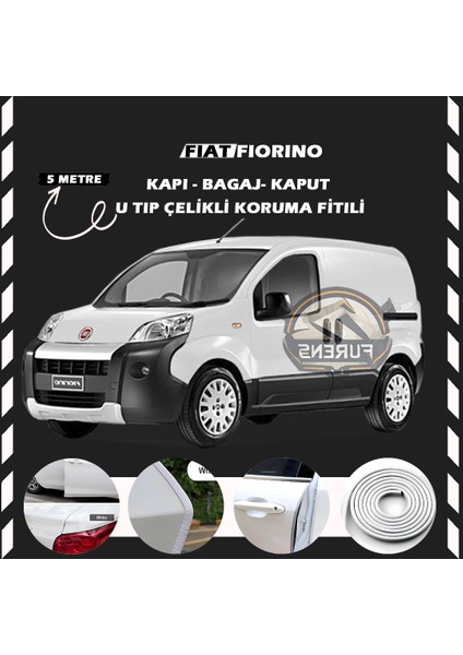 Fruens Fiat Fiorino Oto Araç Kapı Koruma Fitili 5metre Parlak Beyaz Renk