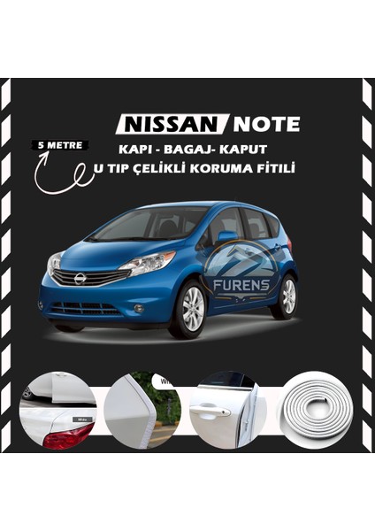 Fruens Nissan Note Oto Araç Kapı Koruma Fitili 5metre Parlak Beyaz Renk