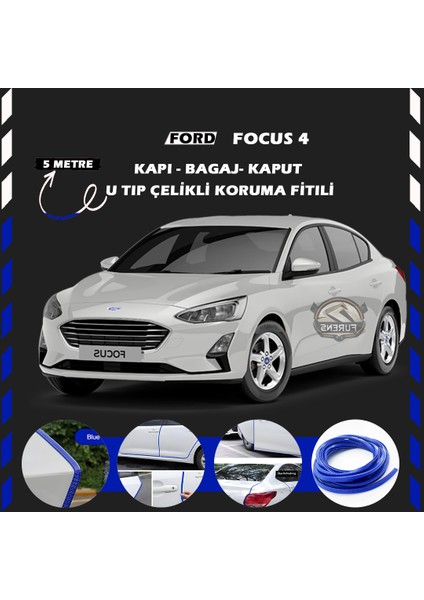 Fruens Ford Focus 4 Oto Araç Kapı Koruma Fitili 5metre Parlak Beyaz Renk