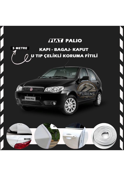 Fruens Fiat Palio Oto Araç Kapı Koruma Fitili 5metre Parlak Beyaz Renk