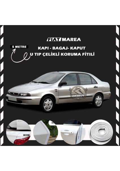 Fruens Fiat Marea Oto Araç Kapı Koruma Fitili 5metre Parlak Beyaz Renk