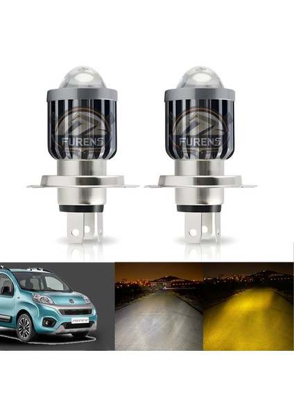 H4 Mercek LED Xenon- Fiat Fiorino Uzun-Kısa Çift Renk