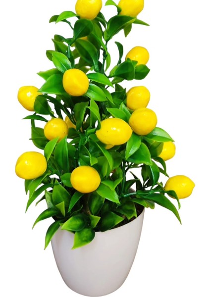 Saksıda Limon Mutfak Süsü Beyaz Saksıda Orta Boy Yapay Çiçek.
