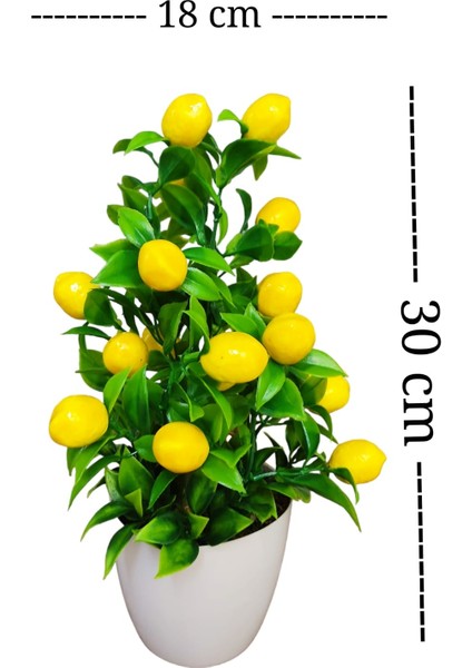 Saksıda Limon Mutfak Süsü Beyaz Saksıda Orta Boy Yapay Çiçek.