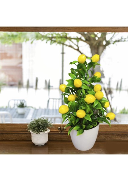 Saksıda Limon Mutfak Süsü Beyaz Saksıda Orta Boy Yapay Çiçek.