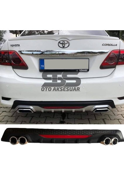 Fruens Toyota Corolla 2007-2012 Difüzör Arka Tampon Eki 4 Egzoz Çıkışlı Siyah Reflektörlü